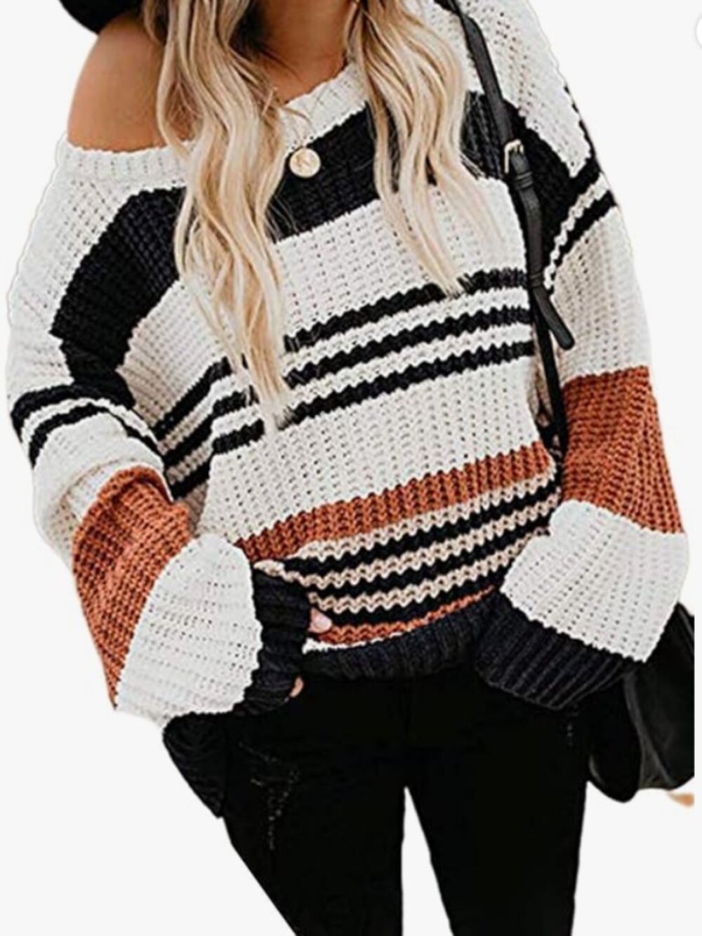 Sidefeel Women Striped Knited Sweater Loose Fit Pullover Tops 2XL Black